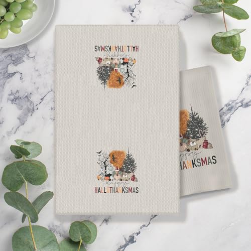 COWEB Halloween Towels B - Fall Spooky Skeleton Pumpkin Christmas Kitchen Hand Towels 16x24