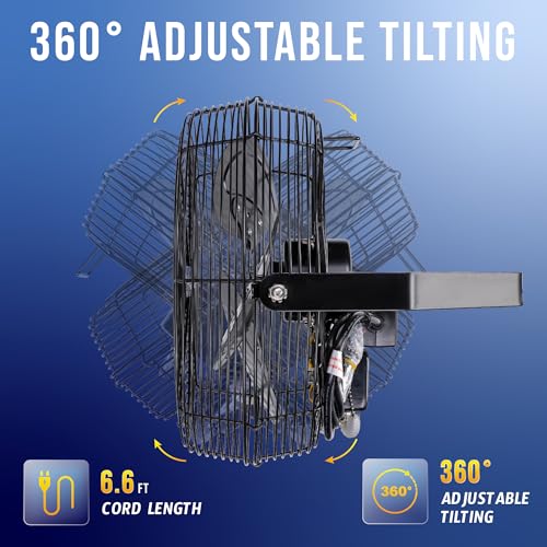 Outdoor Water-Resistant Metal Wall Mount Fan - 12 Inch, 3-Speed, IPX4 Rated, Heavy-Duty Industrial Fan, Black – Variation 1