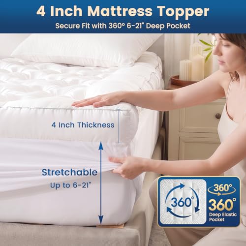 Cosybay 4-Inch Full Size Memory Foam Mattress Topper for Back Pain Relief, White