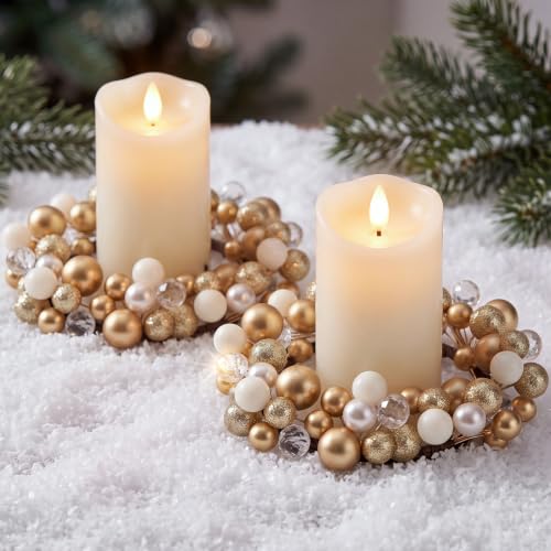 Luinabio 6 Pcs Christmas Candle Ring Set – Gold & White Mini Wreaths