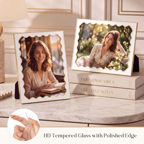 RICHFOCUS 5x7 White Enamel Picture Frame with Tempered Glass - Wavy Inner Trim