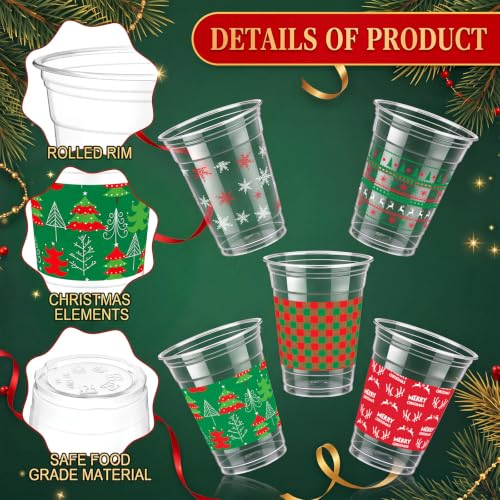 100 Pcs Christmas Plastic Cups 12 oz - Classic Holiday Party Disposable Glasses