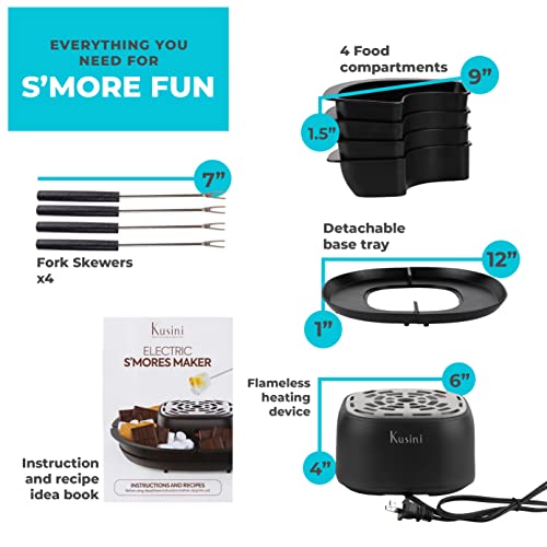 Kusini Indoor Flameless S'mores Maker with 4 Trays & Roasting Forks - Perfect for Movie & Date Nights