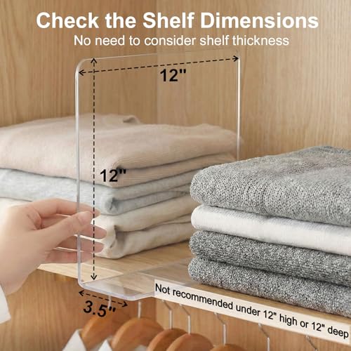 SortNStore Shelf Dividers 12-Inch Tall x 12-Inch Deep - 8-Pack Closet Organizer