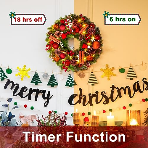 Quntis Candy Cane Christmas Wreath with Lights - 16 Inch Holiday Door Decor