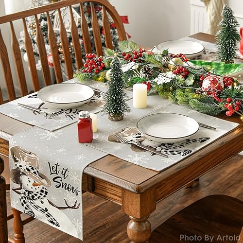 Artoid Mode Winter Snowman & Snowflake Placemats Set of 8, 12x18 Inch Christmas Table Decor