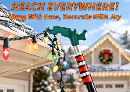 KINGPOUL 18ft Telescoping Christmas Light Extension Pole with Utility Hooks