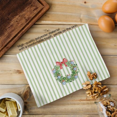Tzhim Green Wreath Christmas Kitchen Towels 16x24in Hand Dishcloth Holiday Decor