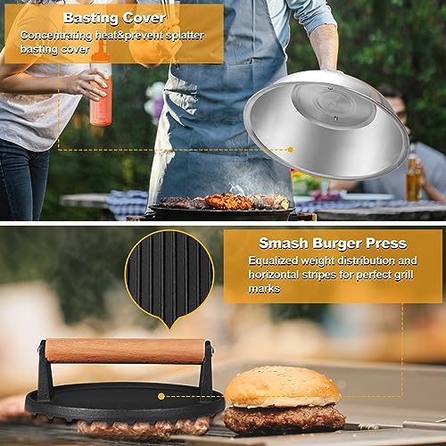 Outdoor Flat Top Grill Accessories Kit with Round Burger Press - 29 PCS for Blackstone Camp Chef