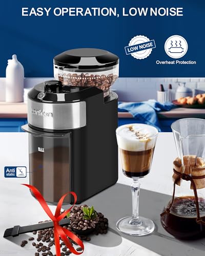 Black Lonkion Electric Burr Coffee Grinder with 28 Settings for Home Use
