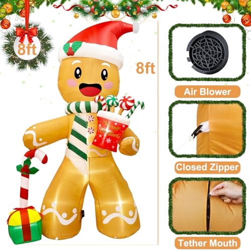 Fayavoo 8FT Christmas Inflatable Gingerbread Man with LED Lights Outdoor Decorations