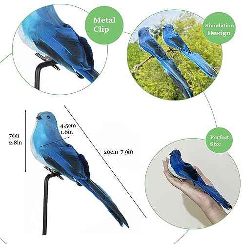 LWINGFLYER 2pcs Blue Birds Christmas Tree Decorations Clip on Ornaments 8-Inch Artificial Simulation Foam Bird Sparrow for Crafts Wedding Decor Party Accessories