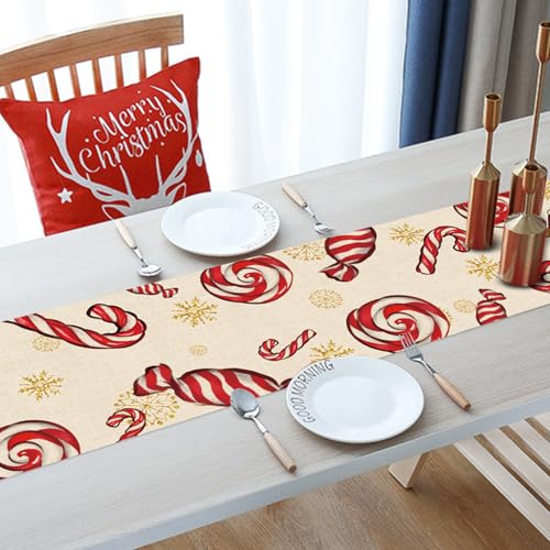 Croar Christmas Peppermint Candy Table Runner 13x72 Inches Santa Holiday Decor