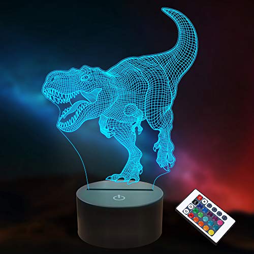 Dinosaur Toys, 3D T-Rex Night Light with Remote & Smart Touch + Timer + 16 Colors Changing Dimmable Dino 3D Lamp Gifts for Boys Kids Age 2 3 4 5 6+ Year Old Boy