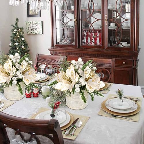 Briful 11.4 Inch White Artificial Christmas Tree with Potted Snowy Pine Magnolia Xmas Decor