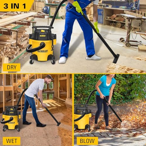Wet Dry Vacuum Cleaner - 5 Gallon, 4 Peak HP, Yellow, with Attachments & 1-7/8" Hose - Portable Shop Vac