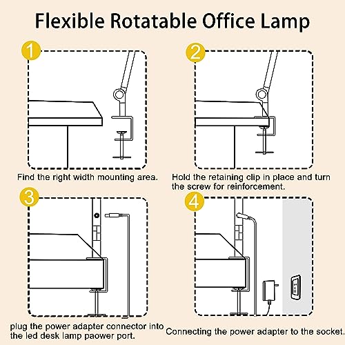 LED Desk Lamp with Clamp & Flexible Arm - 3 Light Sources, 4 Color Modes, Black - 4j3D