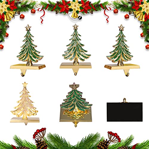JUSTOTRY Christmas Stocking Holders for Mantle Gold & Green Xmas Tree Decoration