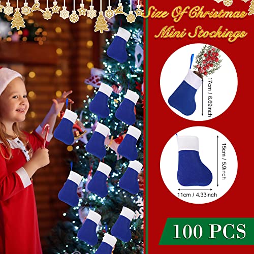 Seematn 100 Pcs Mini Christmas Stockings Blue White with White Plush Trim
