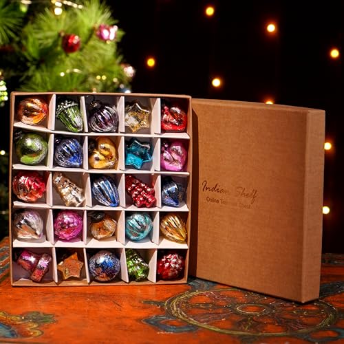 IndianShelf Retro Multi 1.25 Inch 25 Pieces Vintage Glass Christmas Tree Ornaments