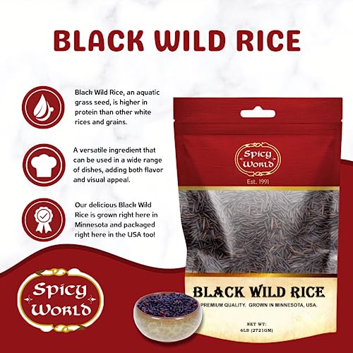 Minnesota Grown Black Wild Rice 6 Pound Bag - All Natural, Premium Quality, Pack of 1 - Variation: 96 Ounce