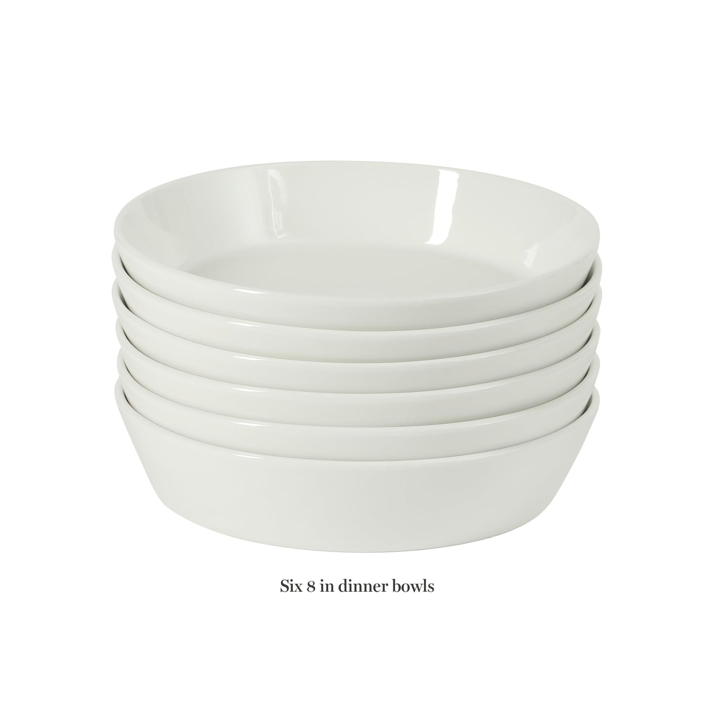 Martha Stewart Selma Pasta Bowls Set of 6, 43oz White Porcelain Soup Bowls & Salad Bowl, Wide and Shallow, Chip Resistant, Dishwasher & Microwave Safe