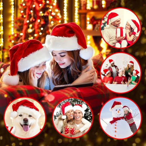 Christmas Hat Santa Hats for Adults Unisex Red Velvet Extra Thicken Xmas Hat for New Year Festive Holiday Party