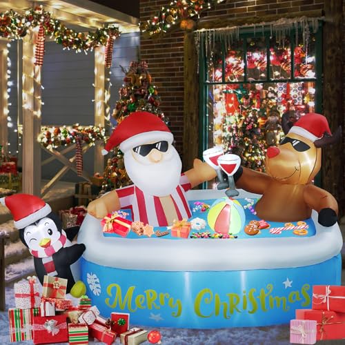 7 FT Christmas Pool Inflatable Blow Up Santa Reindeer Penguin Outdoor Decorations