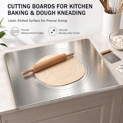 304 Stainless Steel Cutting Board with Lip - 19.7 x 15.7 Inches, Stable & Heat Resistant