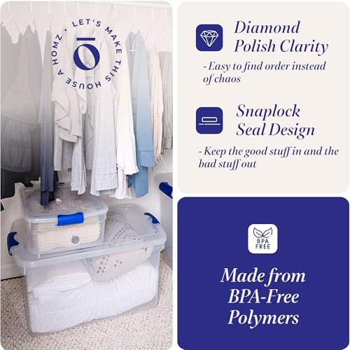 Blue Plastic Storage Bins with Locking Lids - 31 Qt, 4 Pack