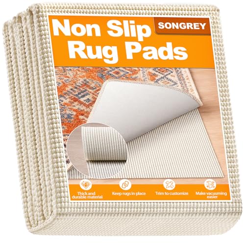 Non-Slip Rug Pad 9x12 FT - White, Cushioned Floor Protector & Noise Reducer