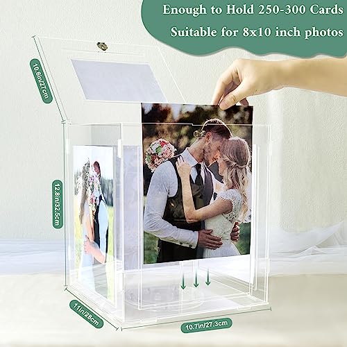 Acrylic Wedding Card Box with Picture Frame, Clear Gift for