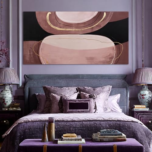 Modern Abstract Canvas Wall Art 24x48in Brown Black Gold – 48" L x 24" W, Ready to Hang