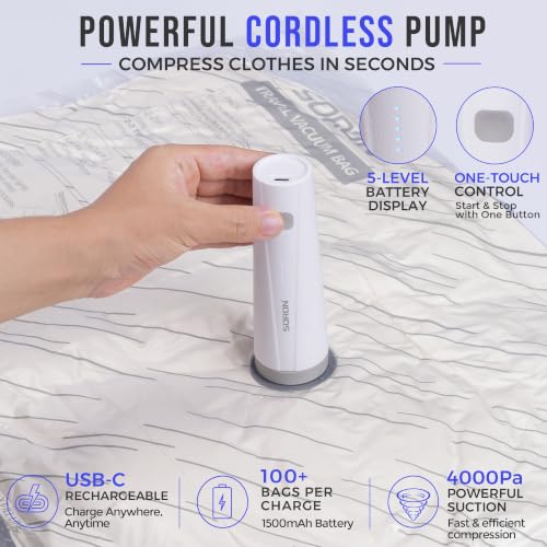 SORON Vacuum Seal Bags for Clothing Travel with Pump, Storage
