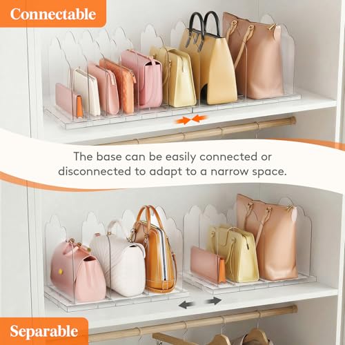 Purse Organizer for Closet - Clear Handbag Shelf Dividers, 9.7" Tall, Includes 2 Bases & 8 Dividers - Suitable for Handbags & Totes (Variation 2 / 9.7"H)