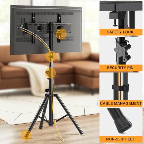 Tripod TV Stand for 23-75 Inch Flat & Curved Screens Up to 100 lbs - No Shelf, Tilt