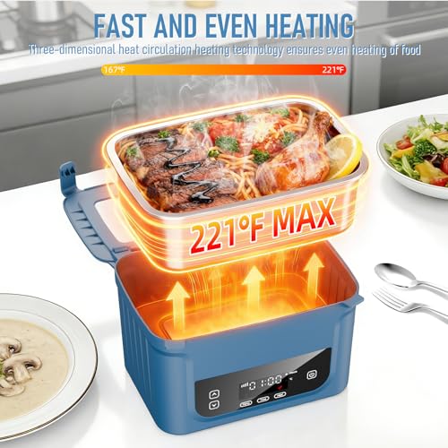 GALOKEO Ice Blue Cordless Electric Heated Lunch Box 6.3-Cup Food Warmer