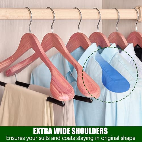 5 Pack Cedar Wood Suit Coat Hangers with Extra Wide Shoulders & Swivel Hook