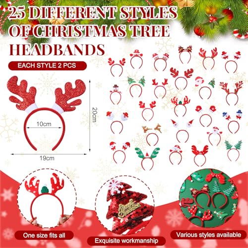 Christmas Headbands 100 Pack - Holiday Party Accessories for Kids & Adults