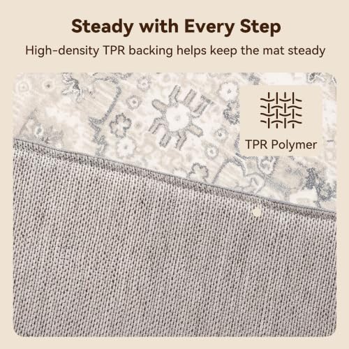 Boho Kitchen Rug Set of 3 - Anti-Fatigue Non-Slip Mats Beige 20"x32" 20"x48" 20"x59"