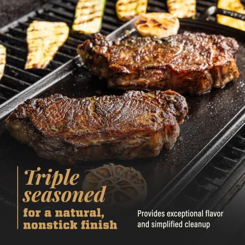 Lodge Blacklock 10x20 Inch Cast Iron Double Burner Griddle - Lightweight, Nonstick, Made in USA