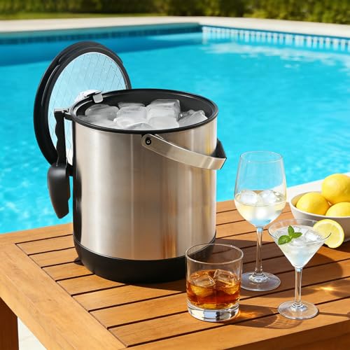 Large Insulated Ice Bucket with Lid & Scoop - 6.8L Black - Party & Home Bar