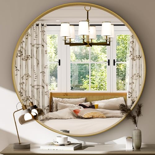 Gold 24-Inch Round Wall Mirror with Metal Frame - Modern Bathroom & Vanity Decor Variation of THIS listing