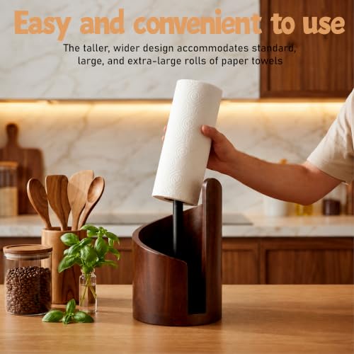Walnut Wooden Paper Towel Holder for Countertop, Holds Mega Roll, Kitchen Decor
