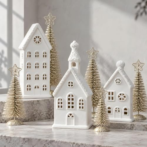 Christmas Village Sets, 8-Piece Modern White Decorations Indoor