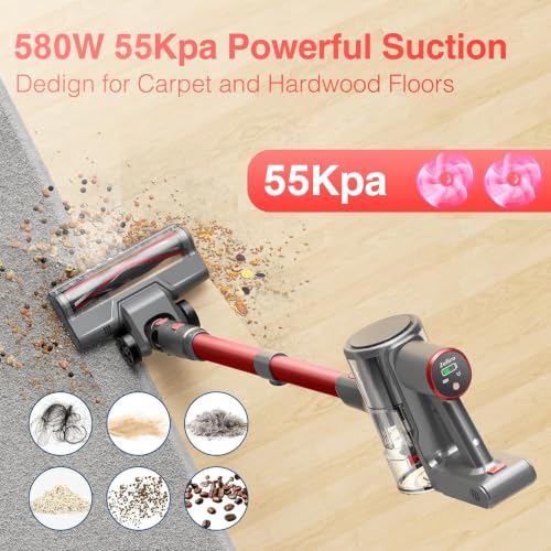 Zefiro Cordless Vacuum Cleaner 580W/55Kpa Pet Hair & Dust, Red Black