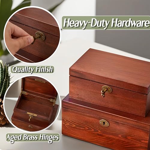 Vintage Wooden Keepsake Storage Boxes with Lockable Hinged Lids - 2 Pack