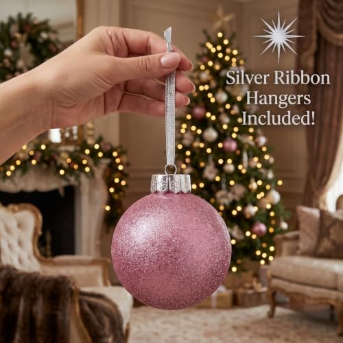 Sleetly Shimmer & Swirl Pink Christmas Tree Ornaments Set - 4.72" Large Holiday Decor