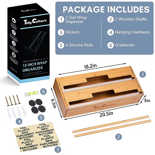 18 Inch Bamboo Foil & Wrap Dispenser with Cutter - Kitchen Organizer