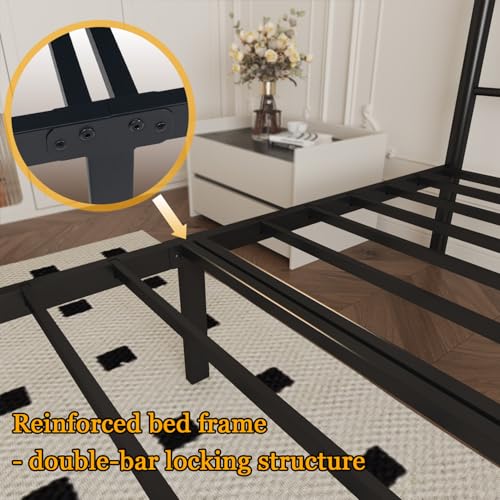 Twin Metal Platform Bed Frame with Headboard - 14 Inch Under Bed Storage - Easy Assembly, No Box Spring Needed - Black - Variation: Twin